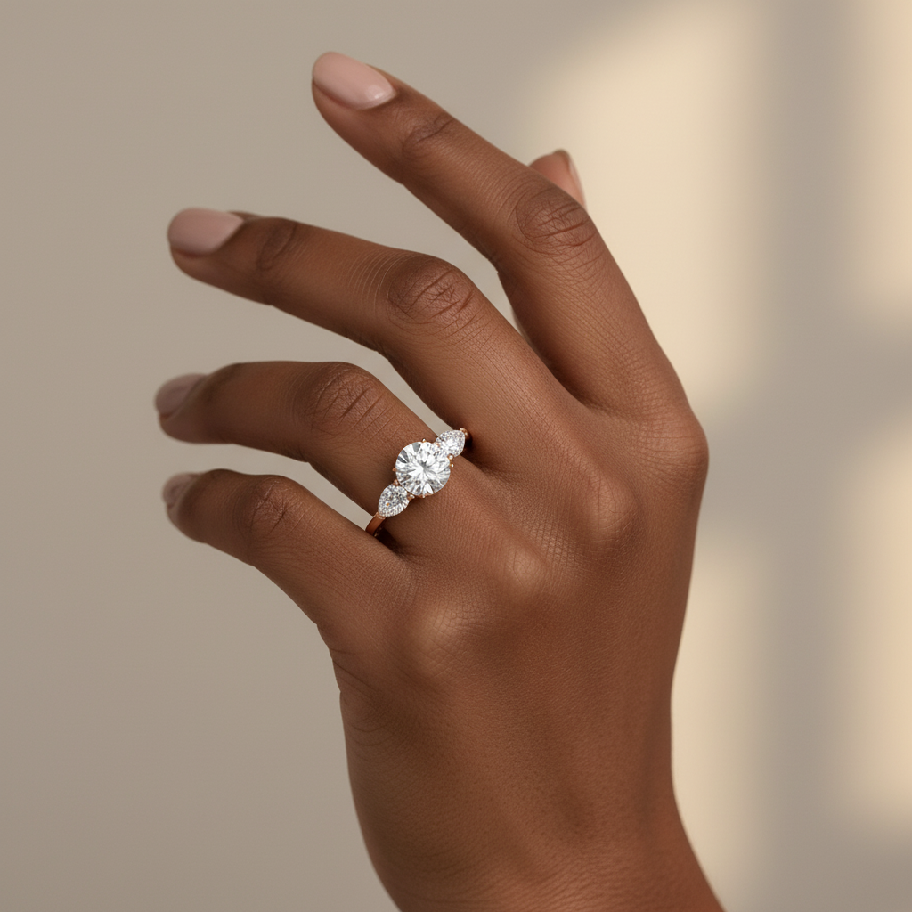 Round & Pear Moissanite Ring Trio Engagement Ring 1.5 CT | Yana Jewels