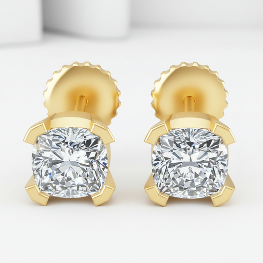 Cushion Cut Moissanite Diamond Chunky Prong Stud Earrings