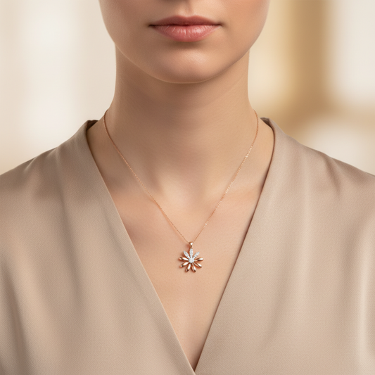 Contemporary Gold Blossom Moissanite Diamond Pendant