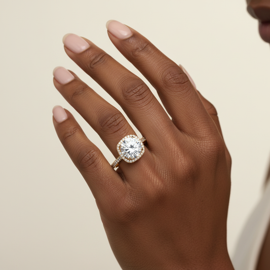 14KT Yellow Gold Round Cut Moissanite Diamond Halo Setting Engagement Ring