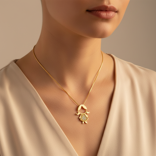 Princess Girl Moissanite Diamond Gold Pendant
