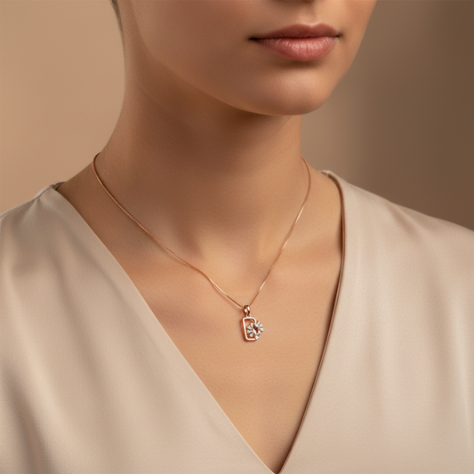 Modern Floral Frame Lab Grown Diamond Necklace