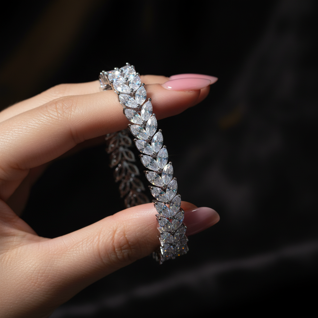 Chimes Leaf Marquise Moissanite Diamond Tennis Bracelet