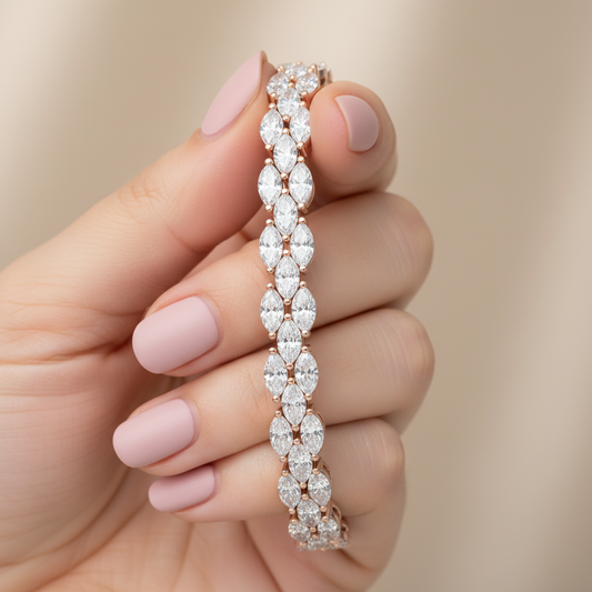 3 Row Marquise Cut Lab Grown Diamond Tennis Bracelet