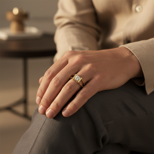 Modern Round Cut Moissanite Diamond Gold Ring