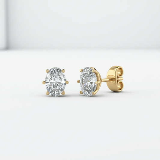 Oval Cut Lab Grown Diamond 6 Prong Gold Stud