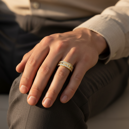 Men’s Wide Gold Lab Grown Diamond Wedding Band