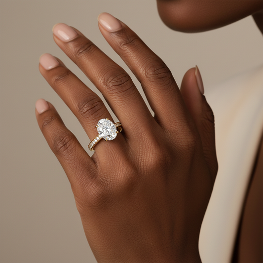 Oval Moissanite Diamond Channel Set Pave Wedding Ring