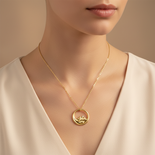 Lab Grown Diamond Mountain Medallion Gold Necklace