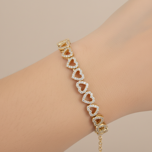 Golden Heart Moissanite Diamond Bracelet in Yellow Gold