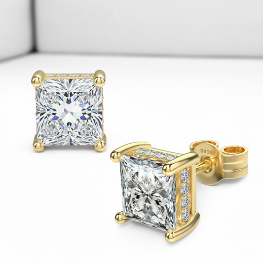 Princess Cut Lab Grown Diamond Studs with Pave Set Basket