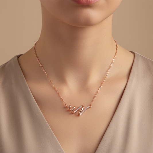 Lab Grown Diamond Accent Zigzag Gold Pendant Necklace