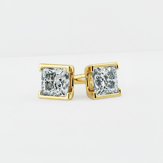 Princess Cut 2 CT Moissanite Open Bezel Stud Earrings