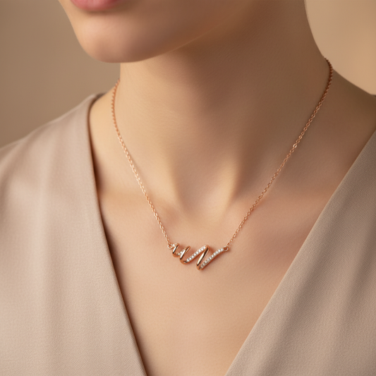 Moissanite Diamond Wave Script Gold Pendant