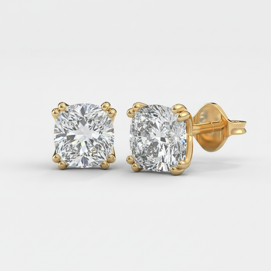 Cushion Cut 8 Prong Lab Grown Diamond Gold Studs