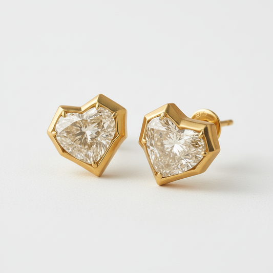 Heart Shape Lab Grown Diamond Modern Gold Stud