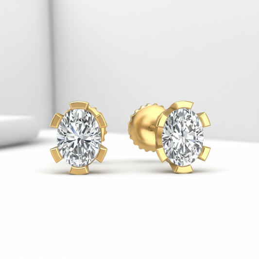 Designer Oval Cut Moissanite Diamond Six Prong Stud Earrings