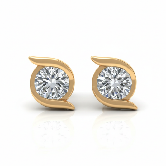 Curved Wave Round Cut Moissanite Diamond Stud