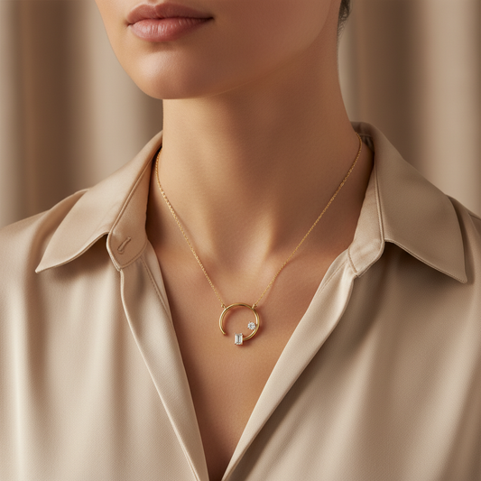 Celestial Duo Moissanite Open Circle Gold Pendant