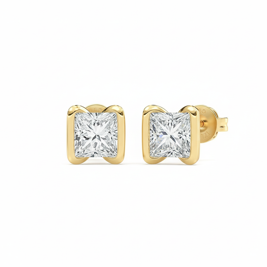 Modern Cushion Frame Princess Cut Moissanite Diamond Stud