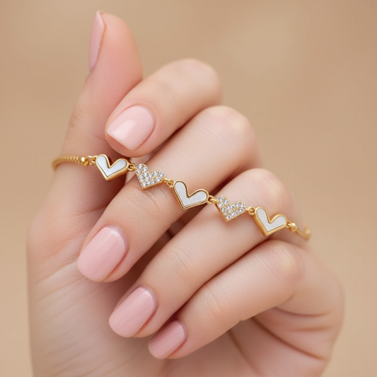 Heart Decor Round Cut Lab Grown Diamond Bracelet