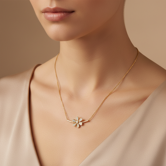 Golden Petals Lab Grown Diamond Floral Charm Necklace