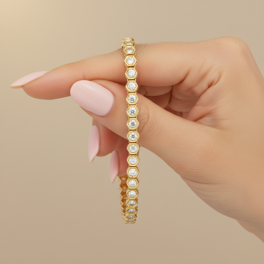 Luxury Hexagon Set Lab Grown Diamond Tennis Bracelet