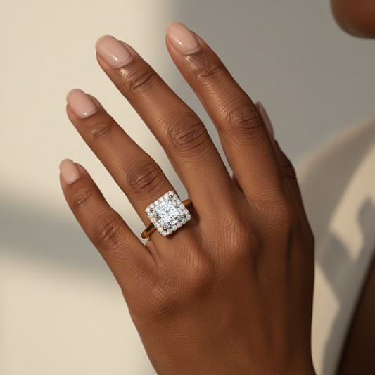 Elegant Princess Cut Moissanite Diamond Halo Wedding Ring