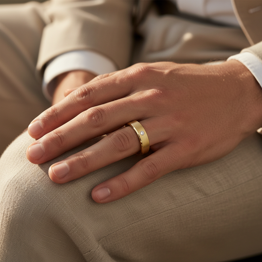 Modern Brushed Gold Band with Moissanite Diamond