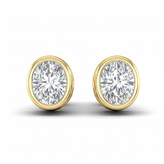 Oval Cut Bezel Style Lab Grown Diamond Gold Studs