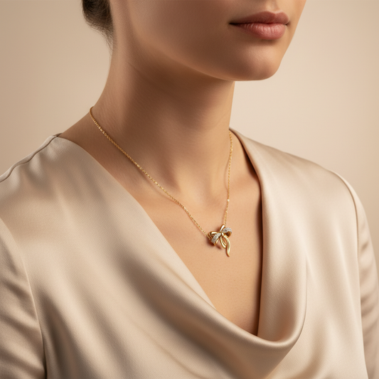 Golden Grace Moissanite Diamond Bow Pendant