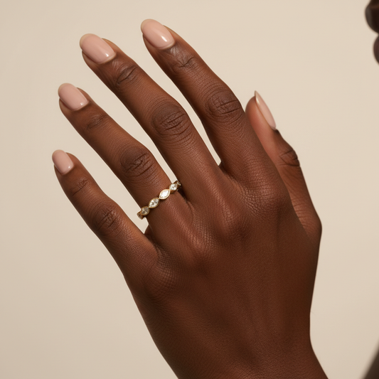 Modern Marquise Moissanite Half Eternity Gold Band