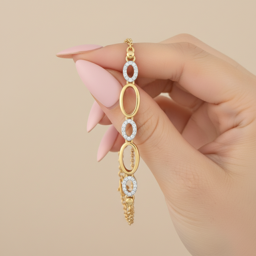 Elegant Oval Motif Round Cut Moissanite Diamond Bracelet