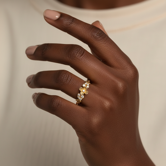 Round Cut Lab Grown Diamond Flower Love Band Ring