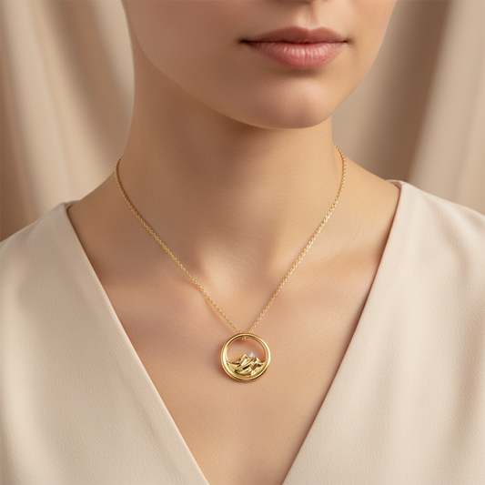 Moissanite Diamond Mountain Circle Gold Pendant