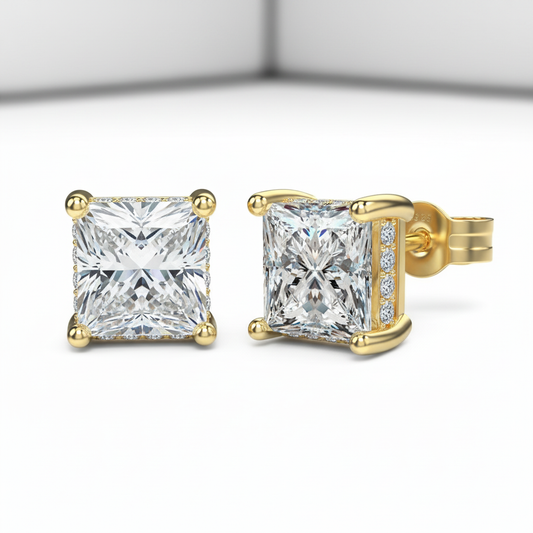 Princess Cut Moissanite Diamond Studs with Pavé Gallery