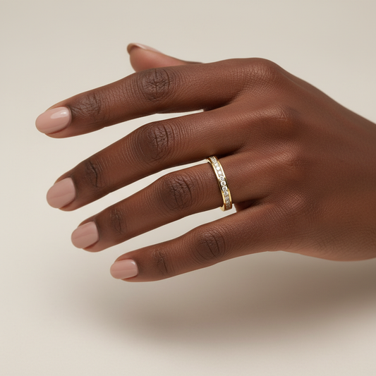 Yellow Gold Round Moissanite Channel Set Wedding Band