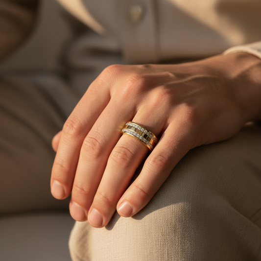 Luxury Double Row Moissanite Diamond Yellow Gold Band