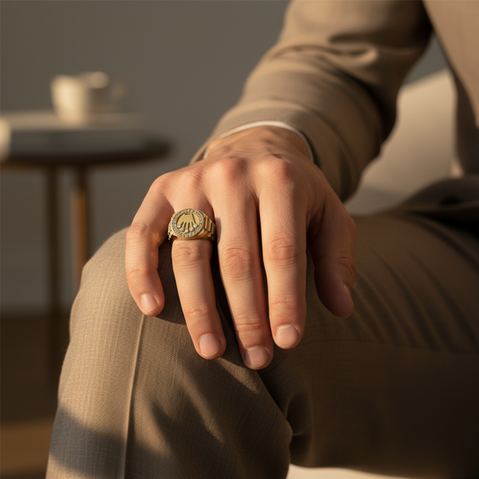 Lab Grown Diamond Crown Signet Ring in Gold
