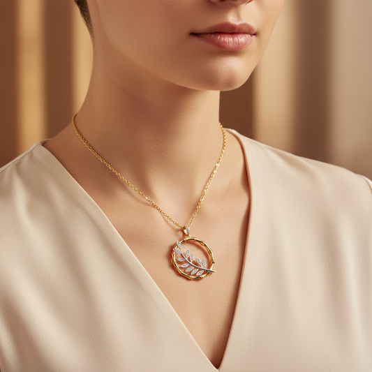 Golden Bamboo Whisper Moissanite Diamond Pendant