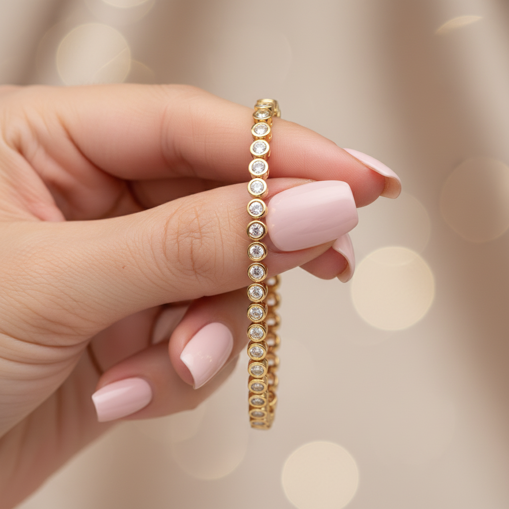 Round Cut Lab Grown White Sapphire Bezel Tennis Bracelet