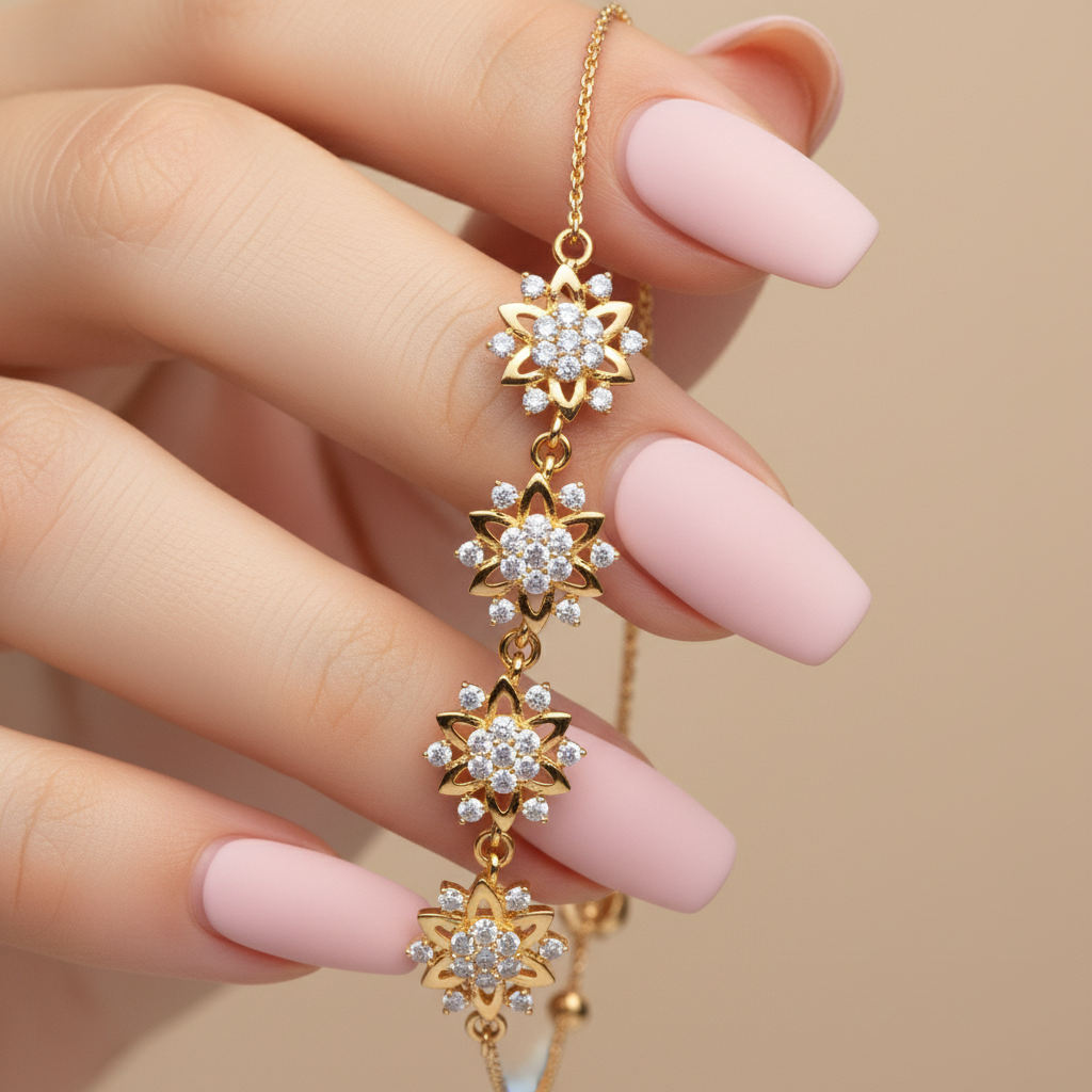 Delicate Flower Moissanite Diamond Bracelet with Adjustable Slider