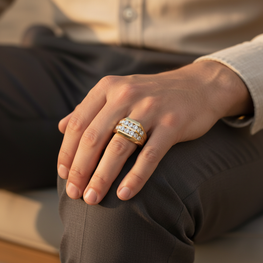 Aurex Double-Row Moissanite Diamond Gold Ring