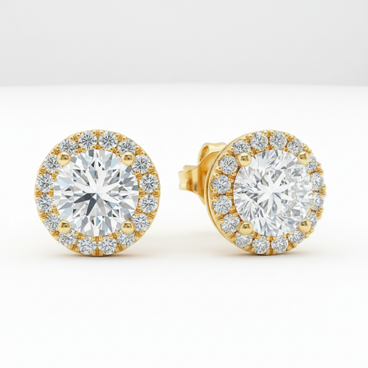 Round Cut Brilliant Halo Moissanite Diamond Stud