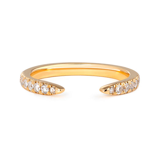 14K Yellow Gold Round Moissanite Diamond Half Eternity Open Ring