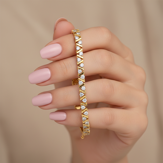 Modern Zig-Zag Round Moissanite Tennis Bracelet