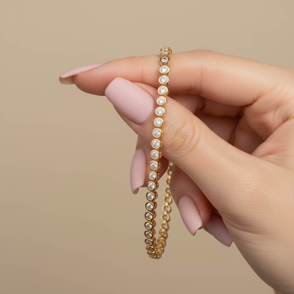 Round Cut Moissanite Bezel Tennis Bracelet