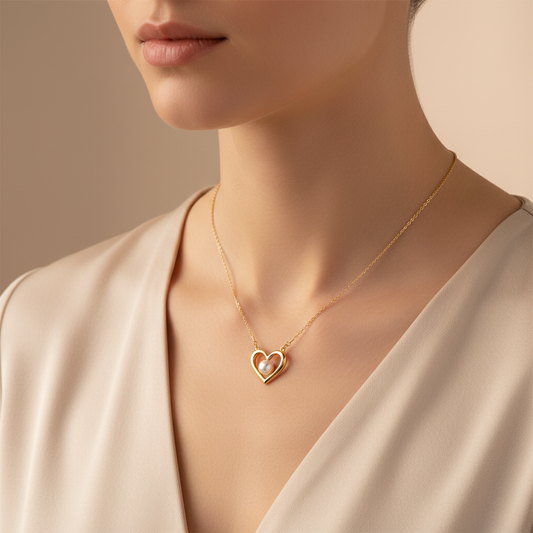 Romantic Gold Heart Pearl Pendant Necklace