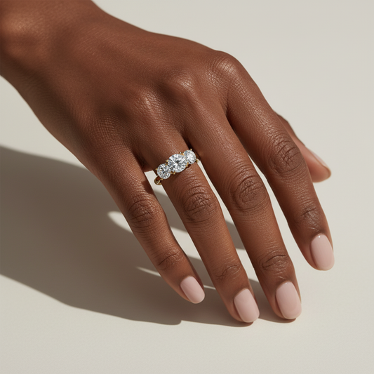 Round Moissanite 4-Claw Trio Diamond Wedding Ring