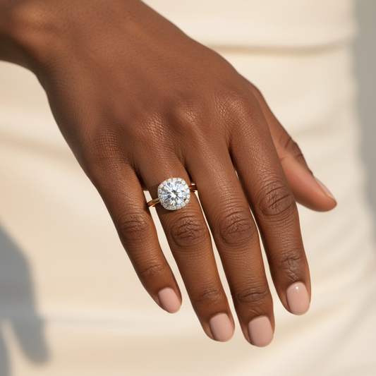 Round Cut Moissanite Diamond Halo Bridal Ring